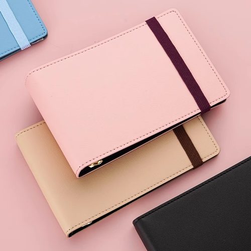 【新品】日本maruman满乐文Giuris皮质手账活页本淡彩色B7迷你横翻口袋金属夹可换替芯