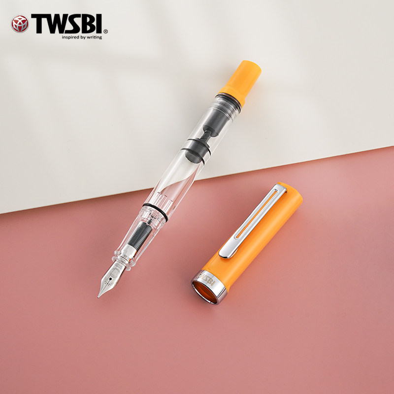 台湾TWSBI三文堂ECO活塞钢笔透明笔杆大容量储墨学生日用练字大量书写铱金笔果冻色奶黄色限定