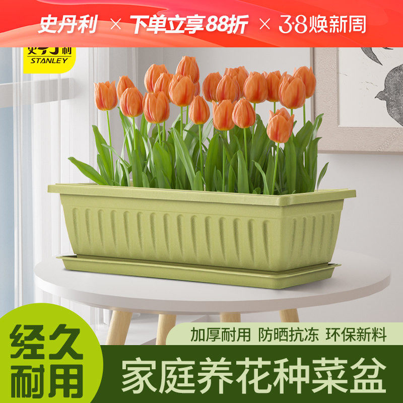 史丹利郁金香阳台种菜盆室内花卉养花种植塑料花盆长方形加厚家庭