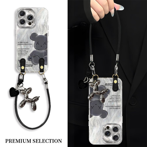 简约积木熊适用苹果16promax手机壳华为mate60时尚pura80高级感oppoReno14斜跨挂绳壳vivos30/小米15防摔软壳