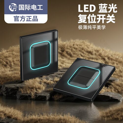 国际电工黑色钢化玻璃超薄开关