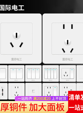 国际电工开关插座面板暗装电源86型白色一开5五孔16a三3孔空调usb