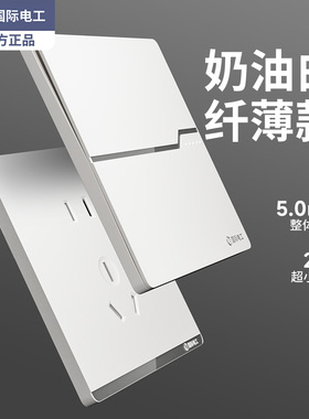 国际电工家用超薄86型白色哑光面板暗装墙壁开关插座双开三开双控