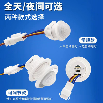 带光敏220v红外线人体感应器开关小头暗装探头楼道走廊过道自感应