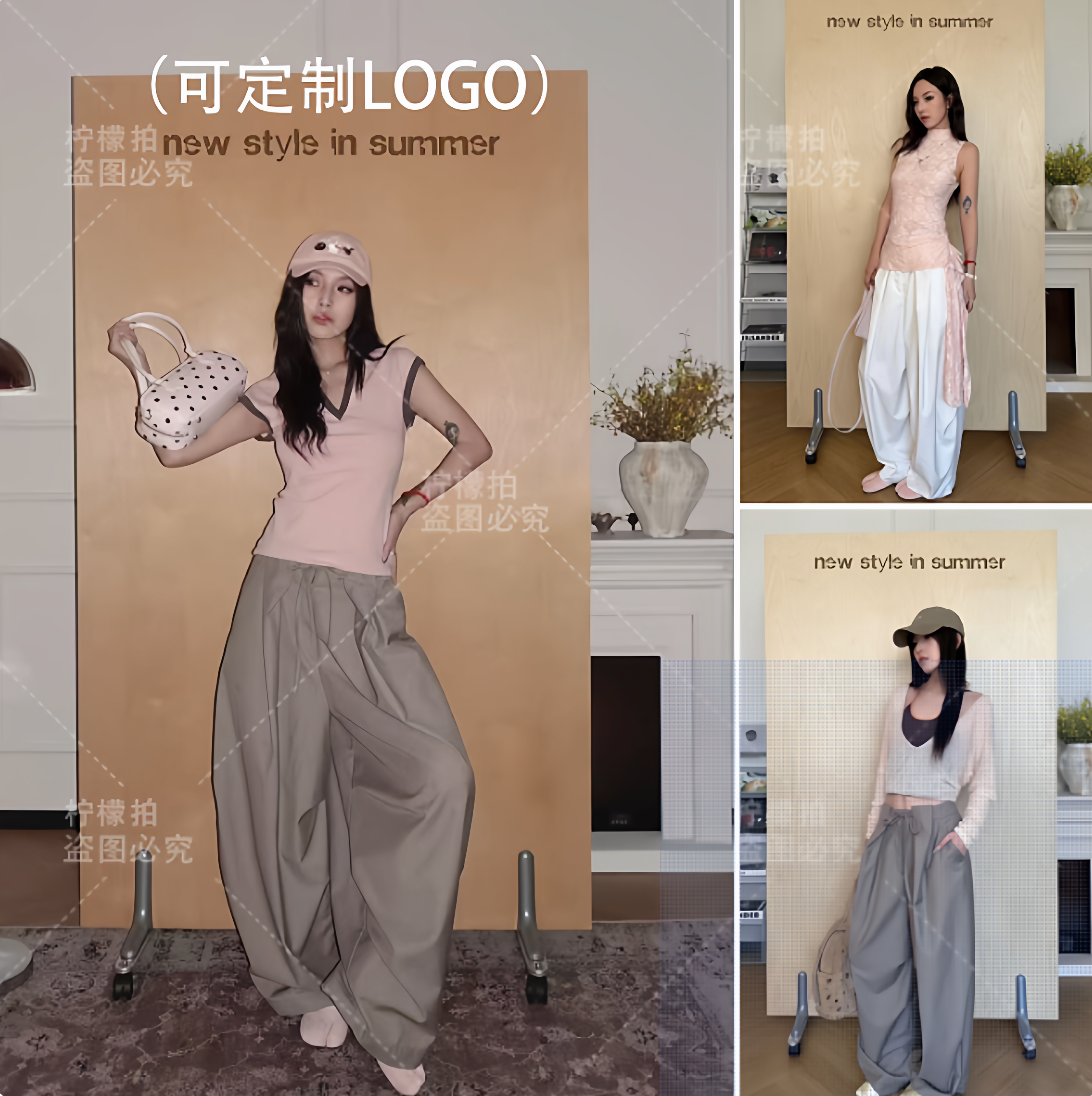 移动背景实木板墙拍照道具服装直播间摄影轱辘屏风网红装饰隔断