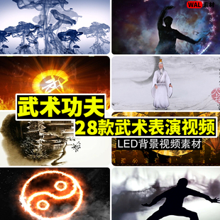 中国风武术表演 南拳北腿 太极拳 水墨少林功夫LED背景视频素材