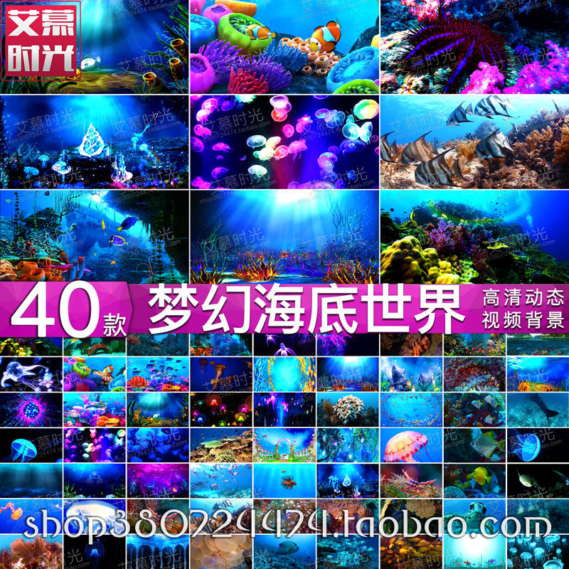 唯美海底世界 光线鱼群海草水母 海洋婚礼 LED大屏幕背景视频