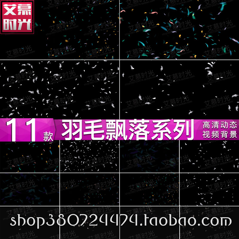 唯美羽毛飞舞飘落 带透明通道 LED大屏高清动态 AE特效PR视频