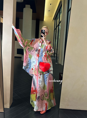 【喜一兮】5.16原创小众设计师蜜桃乌龙100%苎麻印花防晒衬衫套装