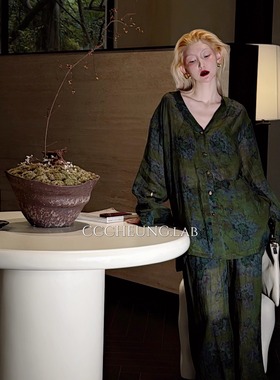 【喜一兮】紫府老钱新中式苎麻衬衫女+阔腿裤套装两件套5DC-V8157