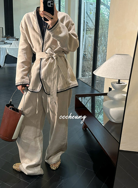 CCCHEUNG3.20晚8 老钱风松弛感定制高端刺绣雨露亚麻外套长裤套装