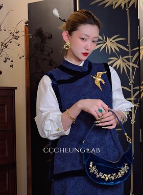 【喜一兮】玉锦堂 新中式马夹气质中长半身裙时尚套装5DD-V8289