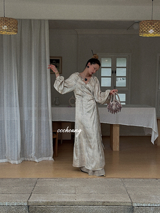 收腰显瘦绑带长款 清冷东方中式 印花连衣裙长袍 2.20晚8 CCCHEUNG