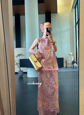 CCCHEUNG3.20晚8 限定原创华丽新中式重工刺绣钉珠马夹半裙套装