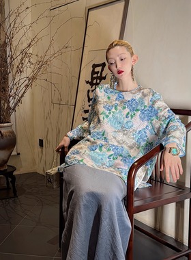 【喜一兮】青枢 新中式秋装新款气质长袖复古宽松提花5DC-J8137