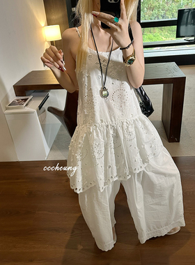 CCCHEUNG 7.08 法式立体镂空刺绣花不规则下摆吊带连衣裙打底裙