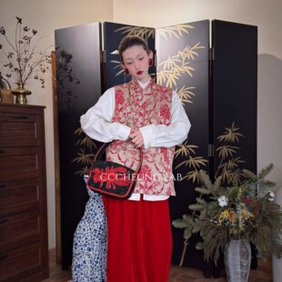 喜一兮 漱玉词 桑蚕丝新中式百搭时尚马甲提花刺绣马夹 6DA-D8295