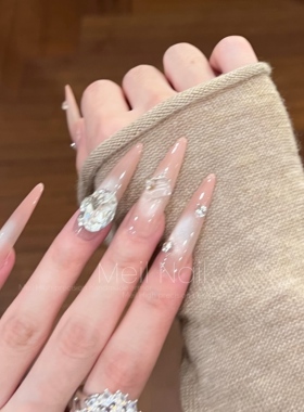 Meil Nail 裸门永存猫眼版 中长款裸色美甲玻璃珠猫眼手工穿戴甲