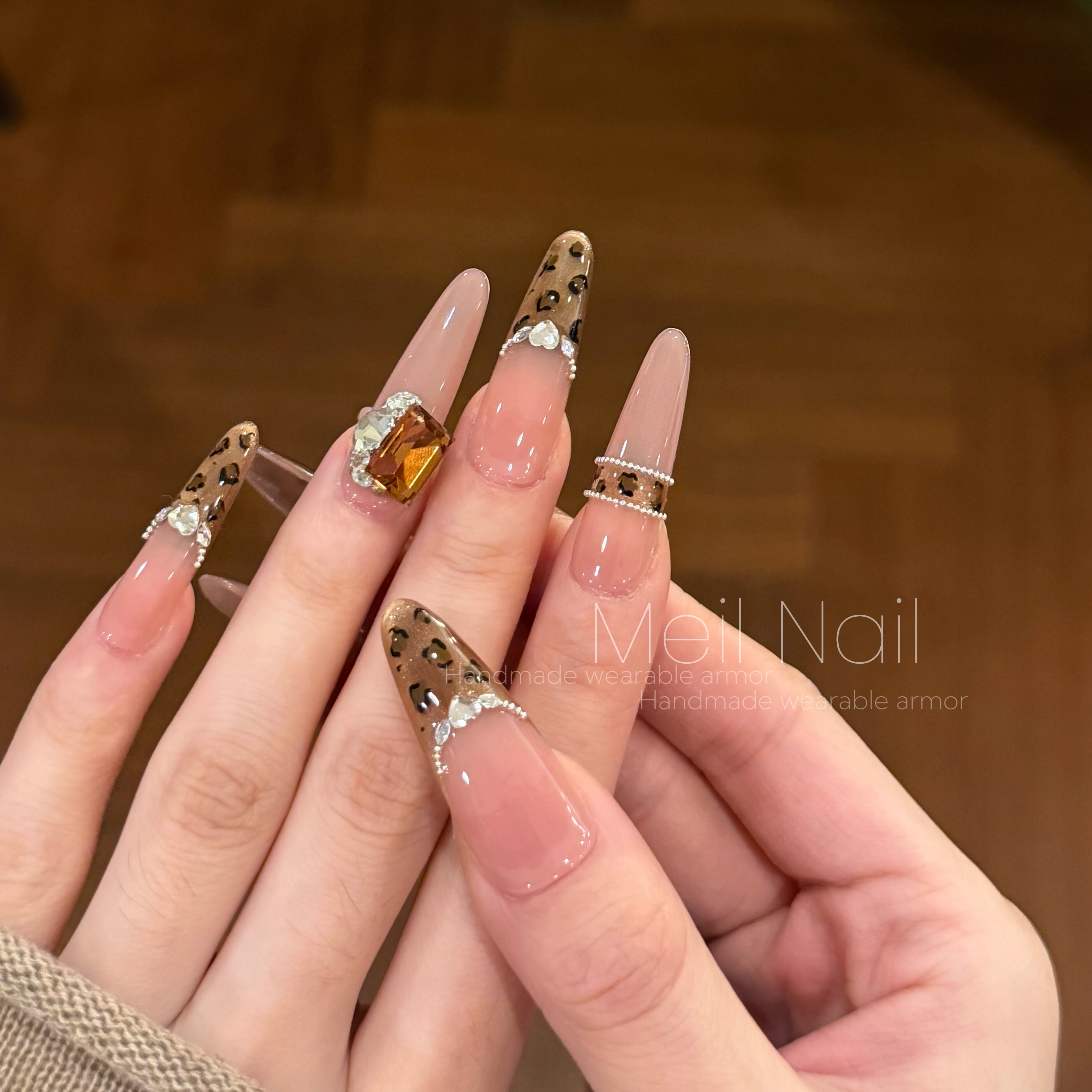 古早风小豹纹秋冬裸色手工穿戴甲