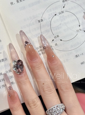 Meil Nail 葡萄冻冻 中长款高级超显白紫色猫眼裸色纯手工穿戴甲