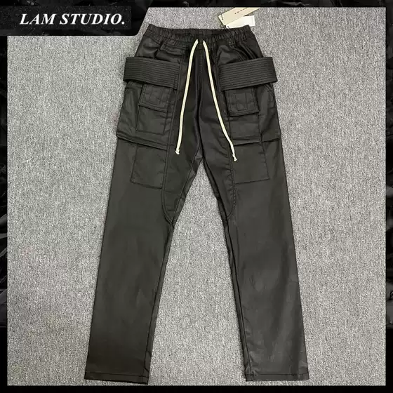 Correct High-End Classic Dark Style Wax-Coated Double-Ring Cargo Workwear Casual Straight-Leg Pants