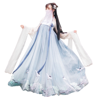 逍遥客古装汉服女中国风齐胸襦裙刺绣超仙飘逸秋水古风学生日常装