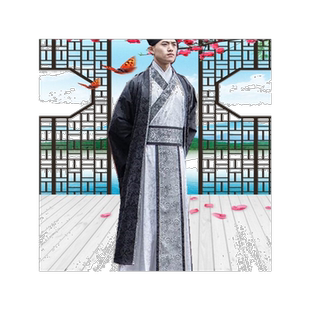 新款古装书生汉服古代唐装男秀才读书郎服饰才子表演服员外服长袍