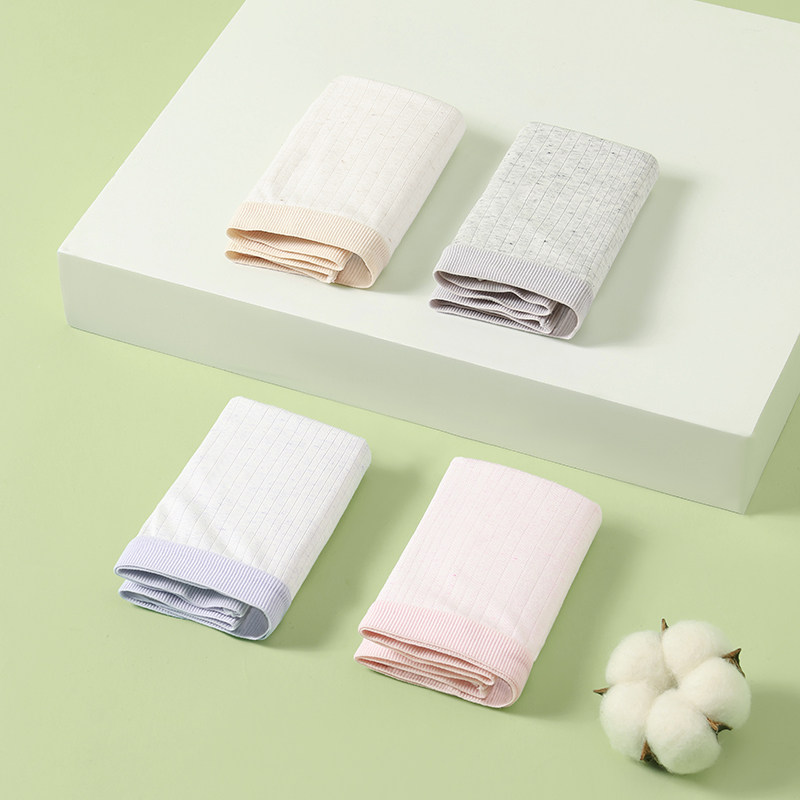 芬腾夏新款女原生彩棉0印染平角内裤10A抑菌纯棉裆透气纯色4条装