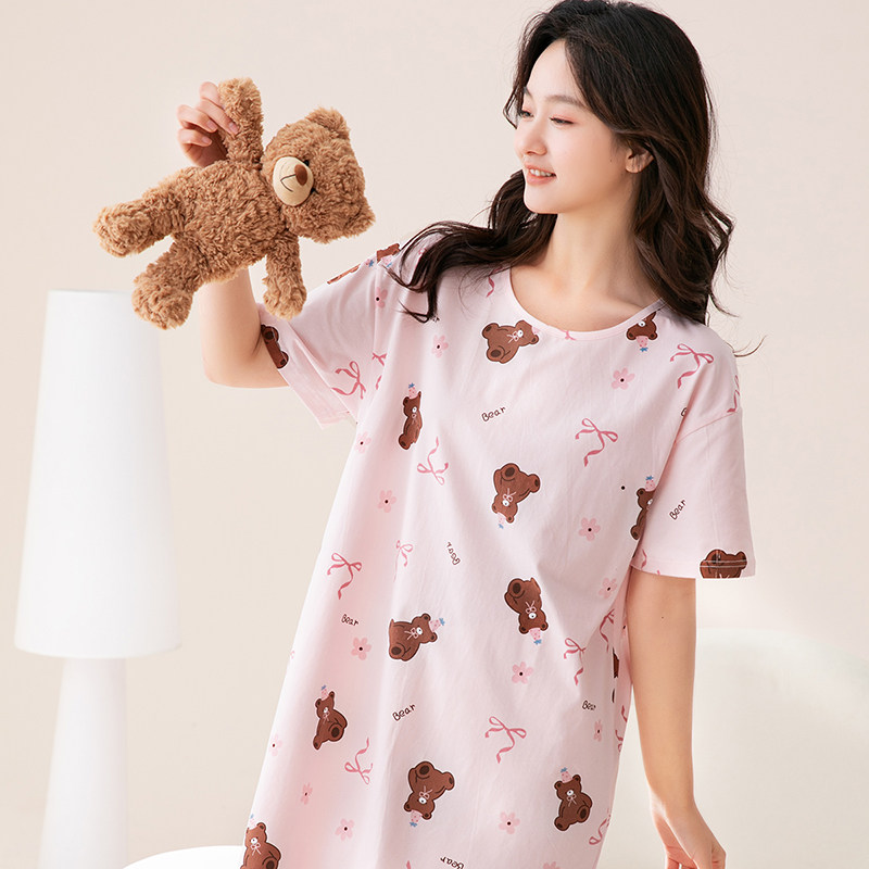 芬腾睡裙女夏季纯棉亲肤可外穿女士短袖夏天甜美睡衣女款2026新款