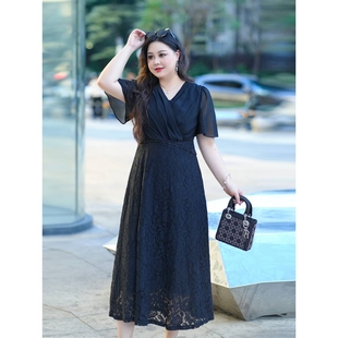 声雨竹夏慕娜大码 遮肚高级感拼接蕾丝 女装 微胖mm重要场合裙子夏季