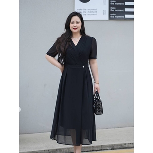 显瘦微胖mm遮肉气质收腰V领雪 声雨竹大码 女装 连衣裙夏季 2025新款