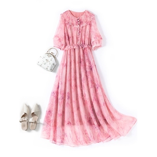 声雨竹大码 微胖MM甜美减龄 法式 浪漫复古圆领碎花连衣裙女2024夏季