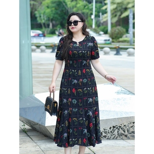 微胖mm减龄收腰气质短袖 声雨竹大码 新款 女装 碎花连衣裙 2025年夏季