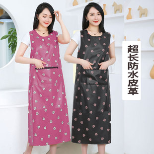 加长款 工作服耐脏 软皮革围裙防水防油pu皮罩衣洗车食堂家用时尚