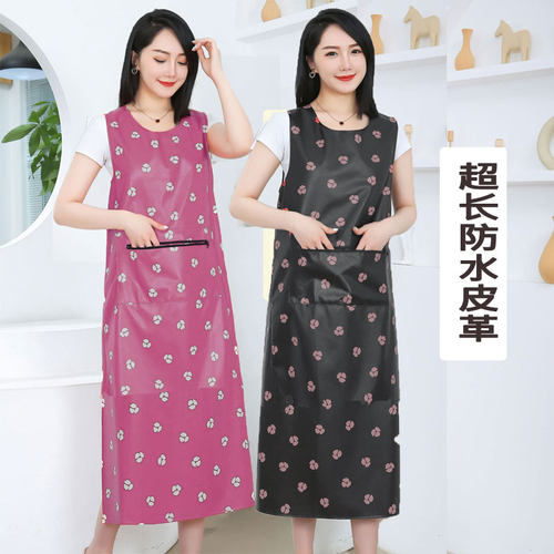 超长加长皮革坎肩防水防油围裙