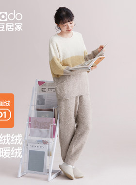 【暖暖绒】红豆情侣睡衣套装女冬季半边绒家居服可外穿圆领套头衫