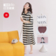 红豆凉感睡裙女夏天薄款 宽松休闲睡衣裙中长裙纯棉可外穿 条纹短袖
