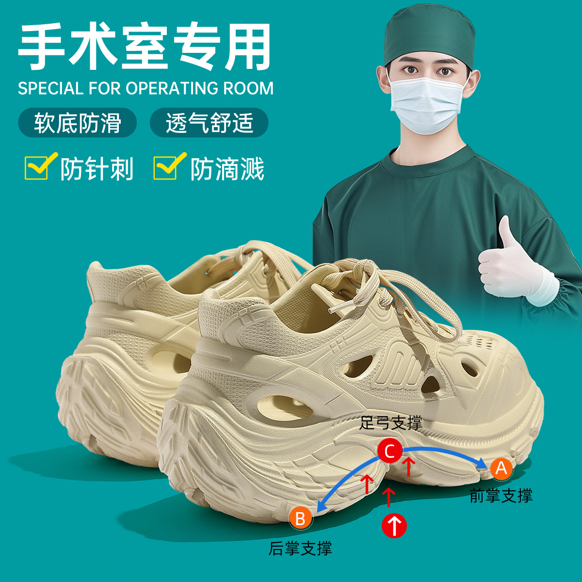 医用手术室拖鞋男款夏季外穿洞洞鞋足弓支撑不累脚防滑老爹凉鞋女