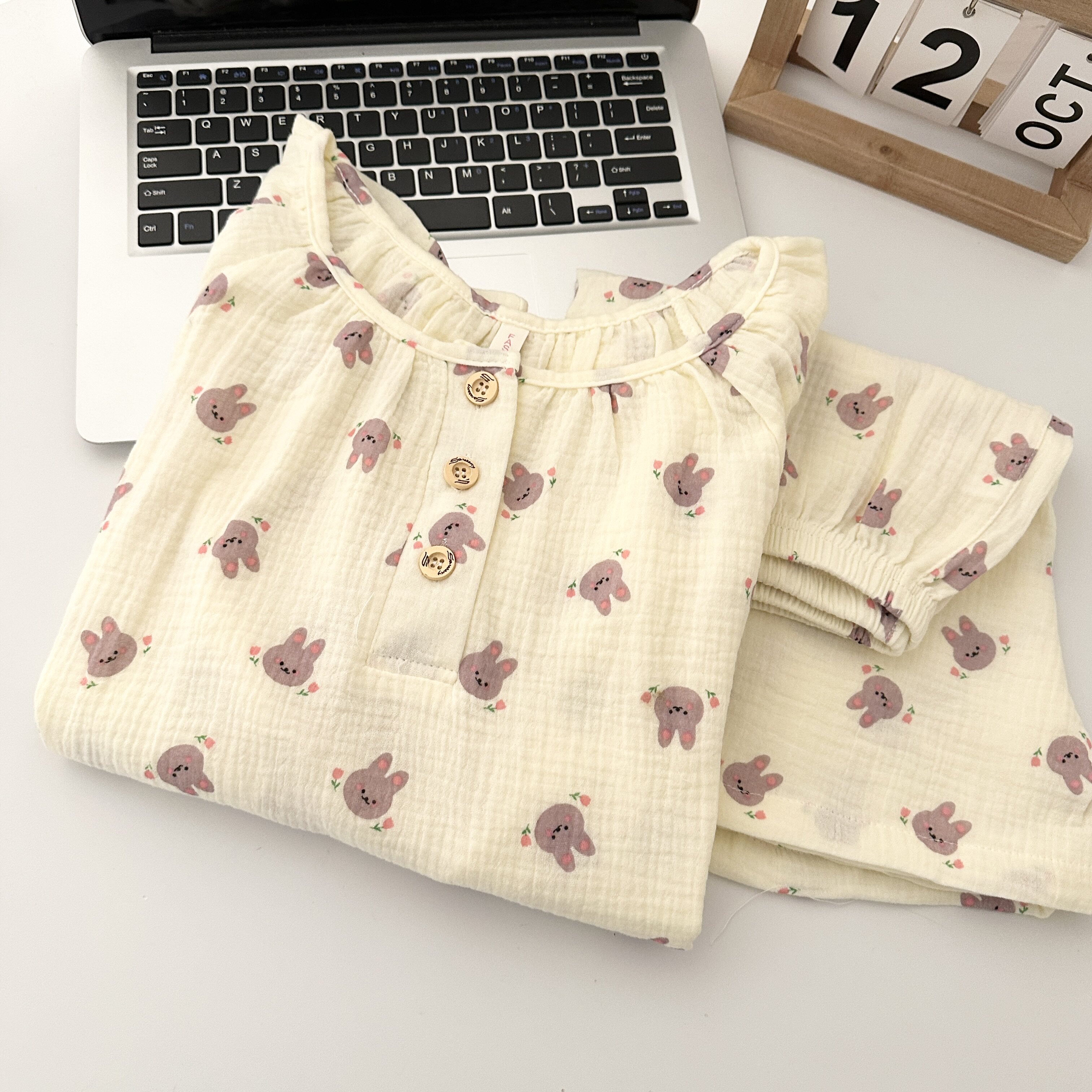 睡衣女款夏季甜美风兔子婴儿纯棉纱布短袖短裤开衫圆领家居服套装