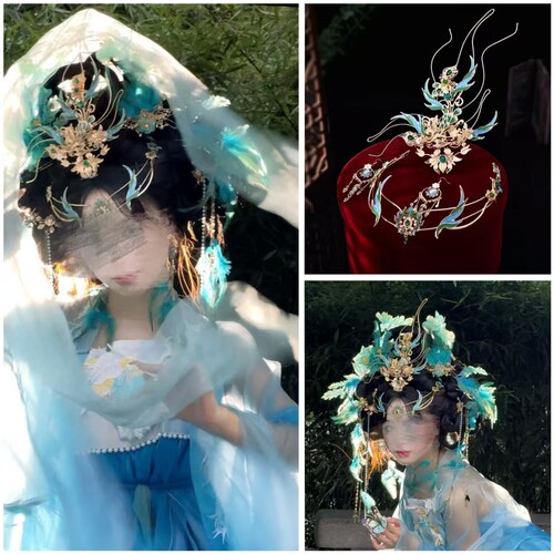 异域青鸾汉服头饰套装重工流苏
