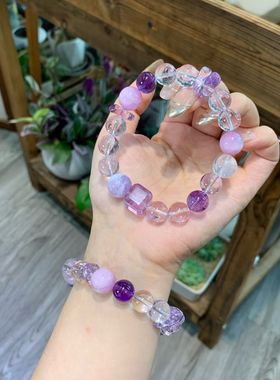 原创天然紫色系多宝玻利维亚紫水晶女生款12毫米闺蜜礼物送人
