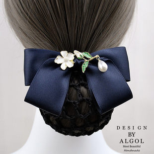 阿果珍珠职业头花发网发夹蝴蝶结工作护士航空银行顶夹美容师发饰