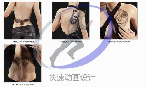 iclone素材CC3纹身包包含纹身脖子腰部手臂等部位就是漂亮