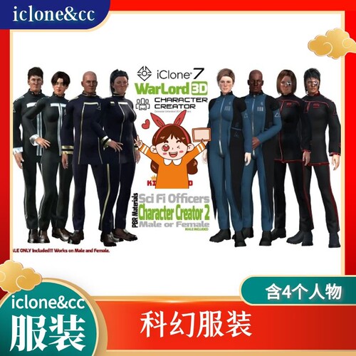 iclone素材CC服装科幻服带物理含四自带个人物衣服可以导入CC提取