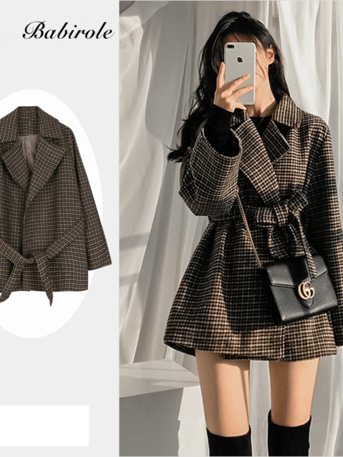 毛呢西装外套女秋冬2025新款英伦风韩版短款千鸟格休闲小西服上衣
