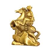 黄铜马上封侯公摆件生肖猴生肖马面办241室桌摆件居马摆件装 饰用