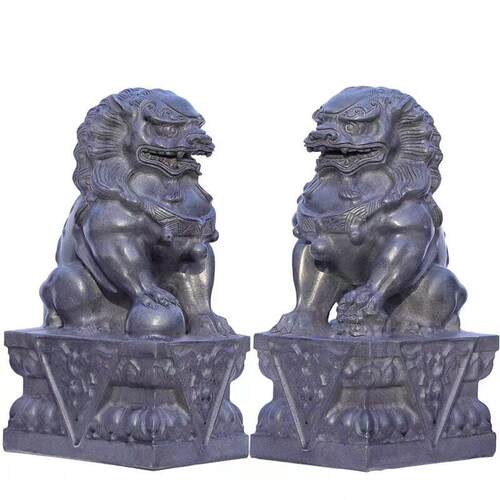 现货青石石狮子一对家用庭院看门青石别墅祠堂门口大型石狮子摆件