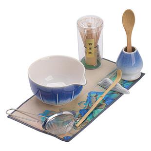 竖纹茶大套组茶筅立抹滤勺茶拨茶勺打茶抹茶用点碗茶器陶MCTZ2557