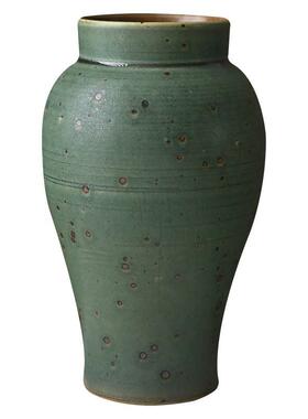 插手工侘寂风禅PYK粗陶绿色意复店古白桌面花器花复古民宿酒大号