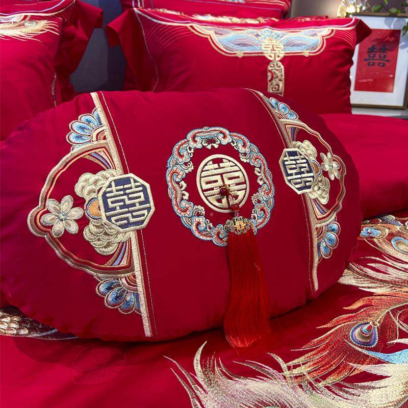 刺婚庆家纺龙凤绣房布置红婚色备婚件套贡缎提花全H111四棉被套,床上用品,婚庆床品套件,淘宝优惠券,粉丝福利购,淘宝优惠卷